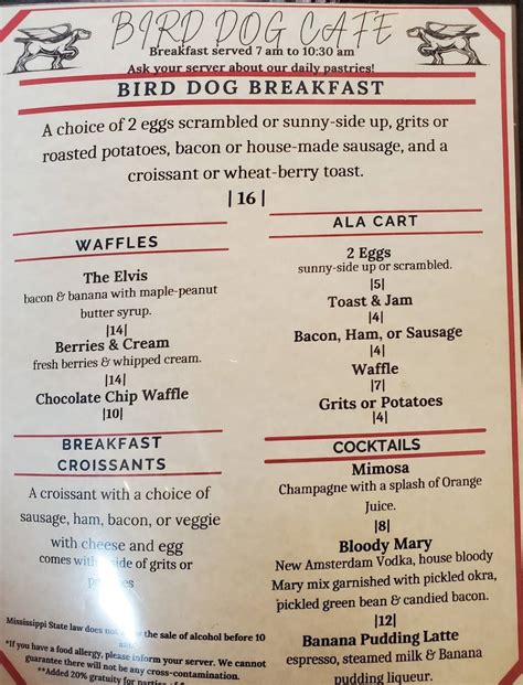 Online Menu of Bird Dog Cafe Restaurant, Laurel, Mississippi, .